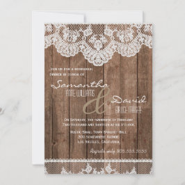 Convite Janto Rustic White Lace and Wood Test Convide