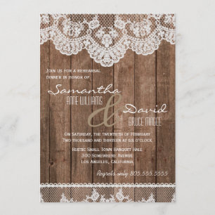Convite Janto Rustic White Lace and Wood Test Convide