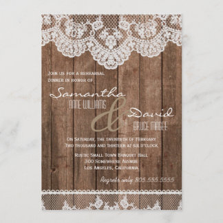 Convite Janto Rustic White Lace and Wood Test Convide