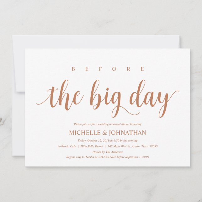 Convite Janto Rústico de Ensaio de Casamento, Cobre Modern (Frente)