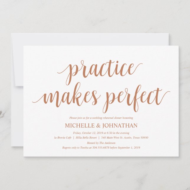 Convite Janto Rústico de Ensaio de Casamento, Cobre Modern (Frente)