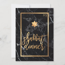 Convite Janto Shabbat PixDezines/Marble Preto/Dourado Faux