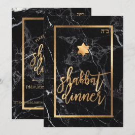 Convite Janto Shabbat PixDezines/Marble Preto/Dourado Faux