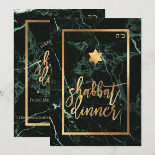 Convite Janto Shabbat PixDezines/Marble Verde/Faux Dourado