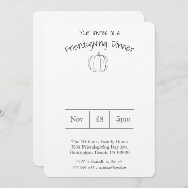 Convite Janto Simples de Dar Abóbora Manuscrito (Frente/Verso)