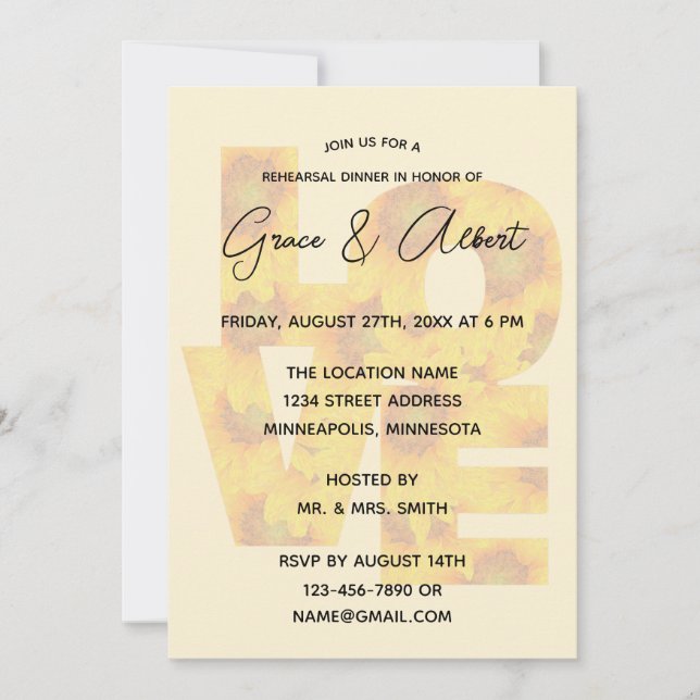 Convite Janto Simples de Ensaio Elegante-AMOR de Girassol (Frente)