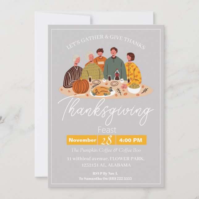 Convite Janto Simples Elegante de Ação de Graças Pumpkin T (Frente)
