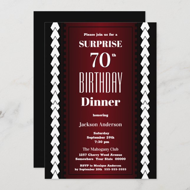 Convite Janto Surpresa de 70 Burgundy Birthday (Frente/Verso)
