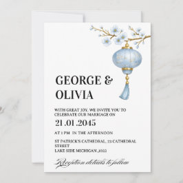 Convite Japanese Blue Lantern Wedding