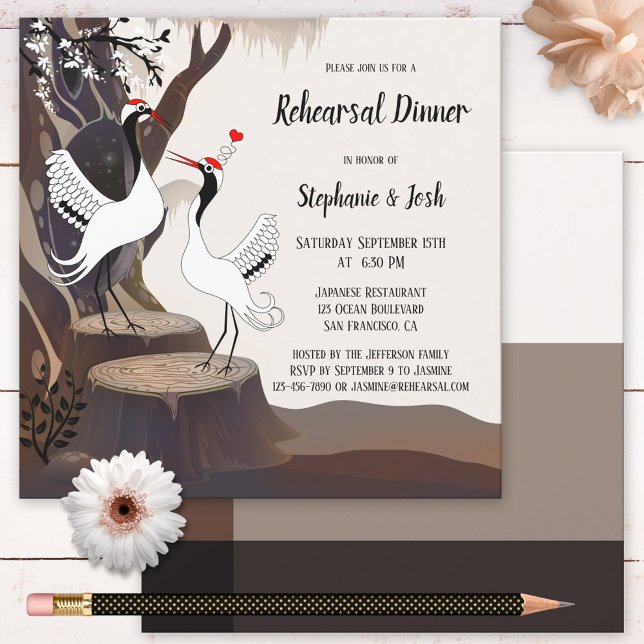 Convite Japanese Crane Wedding Rehearsal Dinner Invitation (Criador carregado)