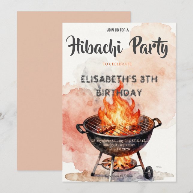 Convite Japanese Hibachi Dinner Party Birthday Invitation (Frente/Verso)