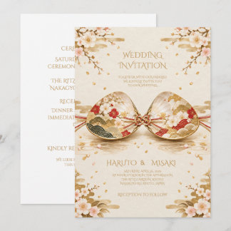Convite Japanese Kaiawase Gold Wedding Invitation