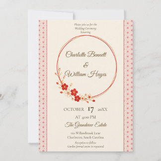 Convite Japanese Sakura Asanoha Wedding Invitation