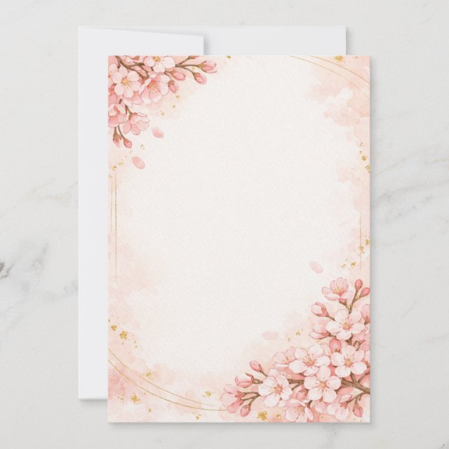 Convite Japanese Sakura & Gold Wedding Invitation (Frente)
