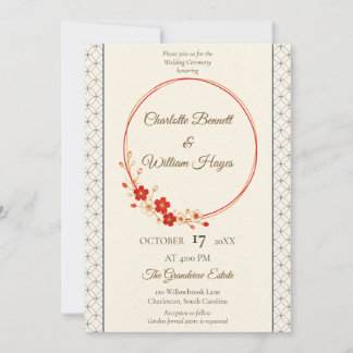 Convite Japanese Sakura Shippo Wedding Invitation