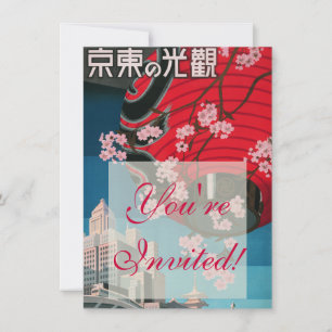 Convite Japão Tóquio Vintage Cartaz de Viagem Japonês