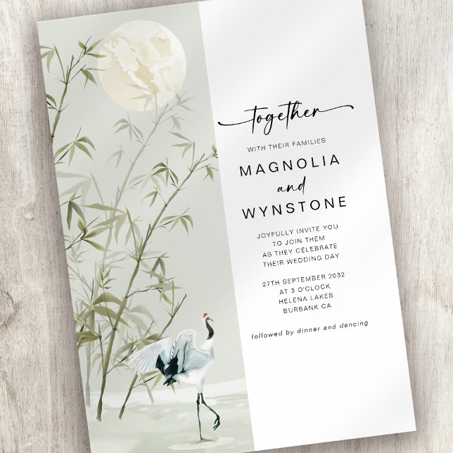 Convite Japonês Crane Modern Wedding (Criador carregado)
