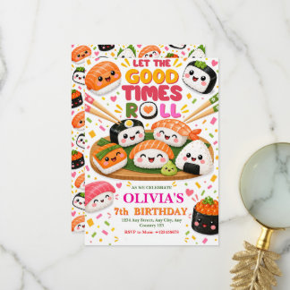 Convite Japonês de Aniversário de Rolo de Sushi