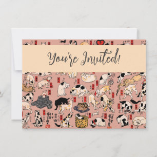 Convite Japonês Gats Ukiyo-e Art Engraçado