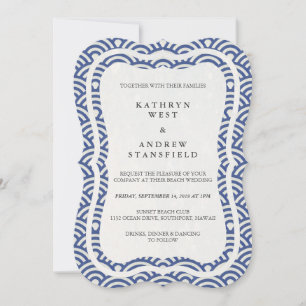 Convite Japonês Seigaiha Onda Casamento Elegante de Praia