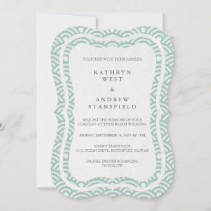 Convite Japonês Seigaiha Onda Casamento Elegante de Praia