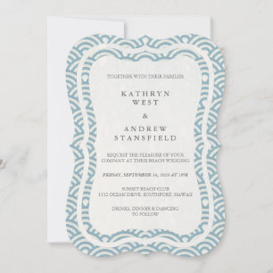 Convite Japonês Seigaiha Onda Casamento Elegante de Praia