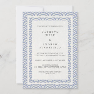 Convite Japonês Seigaiha Onda Casamento Elegante de Praia