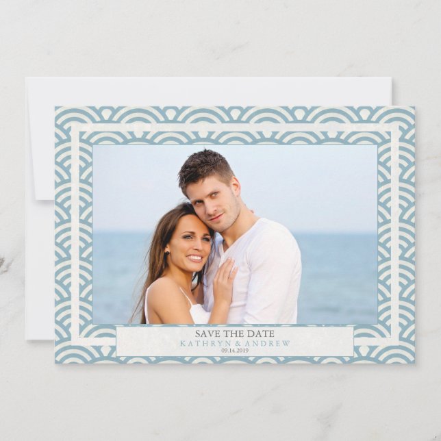 Convite Japonês Seigaiha Waves Salva A Foto Plana Da Data (Frente)