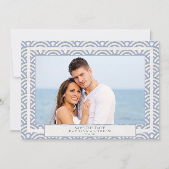 Convite Japonês Seigaiha Waves Salva A Foto Plana Da Data (Frente)