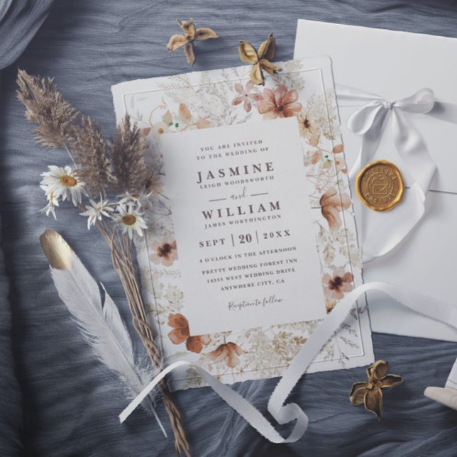 Convite Jardim Boêmio de Flores Silvestres Casamento Rústi (Criador carregado)
