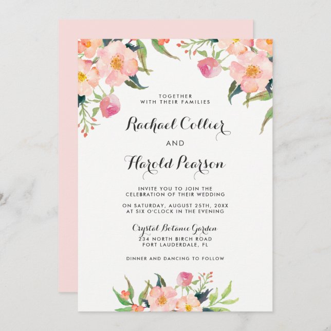 Convite Jardim Botânico Casado Floral (Frente/Verso)