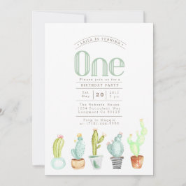 Convite Jardim Cactus | Watercolor First Birthday Invite