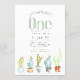 Convite Jardim Cactus | Watercolor First Birthday Invite