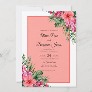 Convite Jardim Coral Hibisco Tropical Eucalipto Casamento