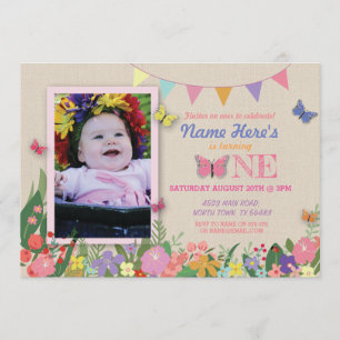 Convite Jardim da borboleta da menina o primeiro um