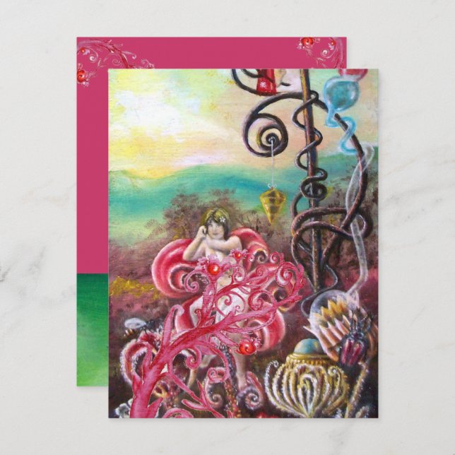 Convite JARDIM DA MELISSA, vermelho brilhante, rosa verde (Frente/Verso)