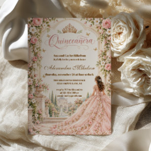 Convite Jardim da Princesa Quinze Anos Rosa Bege