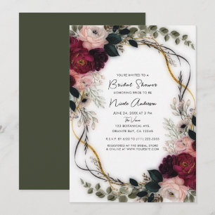 Convite Jardim de Ameixa de Veludo Floral Verde Bridal Sho