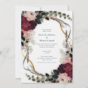 Convite Jardim de Ameixa de Veludo Floral Verde Casamento 