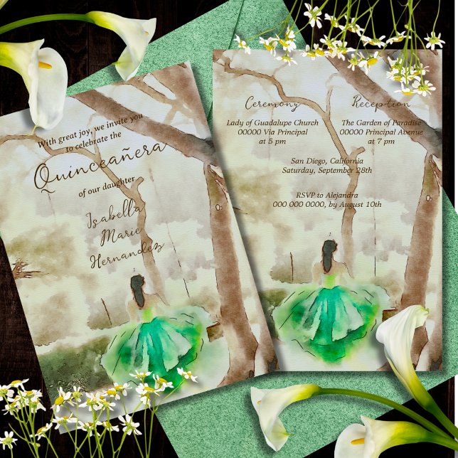 Convite Jardim de Aquañera Verde Elegante Quinceañera (Criador carregado)