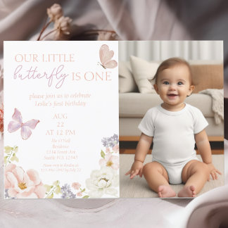Convite Jardim de Borboleta Branca Primeira Foto de Aniver