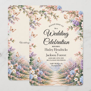 Convite Jardim de Borboletas com Flores Silvestres Pastéis