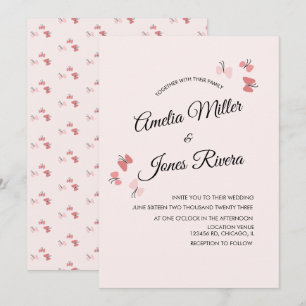 Convite Jardim de Borboletas Rosa Casamento Romântico 