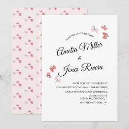 Convite Jardim de Borboletas Rosa Casamento Romântico Simp
