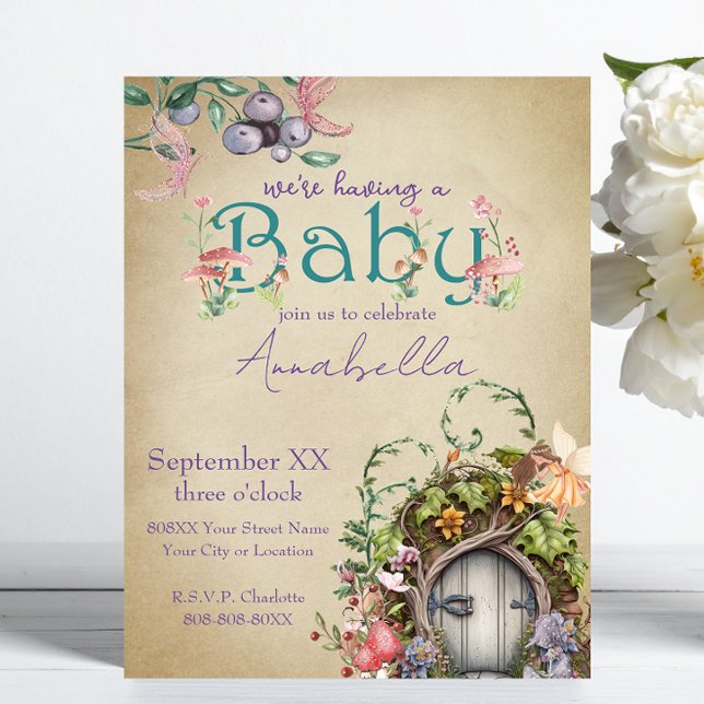 Convite Jardim de Fada de Floresta Encantado em Bacia Desb (Criador carregado)