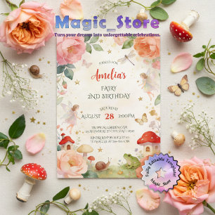 Convite Jardim de Fadas Caprichoso e Fofo Aquarela de Aniv