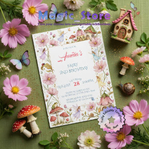 Convite Jardim de Fadas Caprichoso Floral Aquarela Anivers