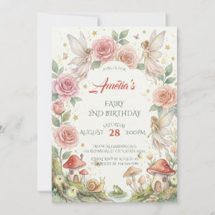 Convite Jardim de Fadas Caprichoso Flores Aquarela Anivers
