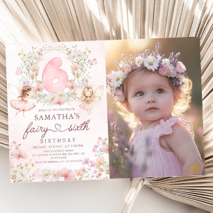 Convite Jardim de Fadas Floral Rosa Aniversário de 6 anos 
