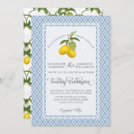 Convite Jardim de fazenda Lemon BOHO Citrus Blue e White